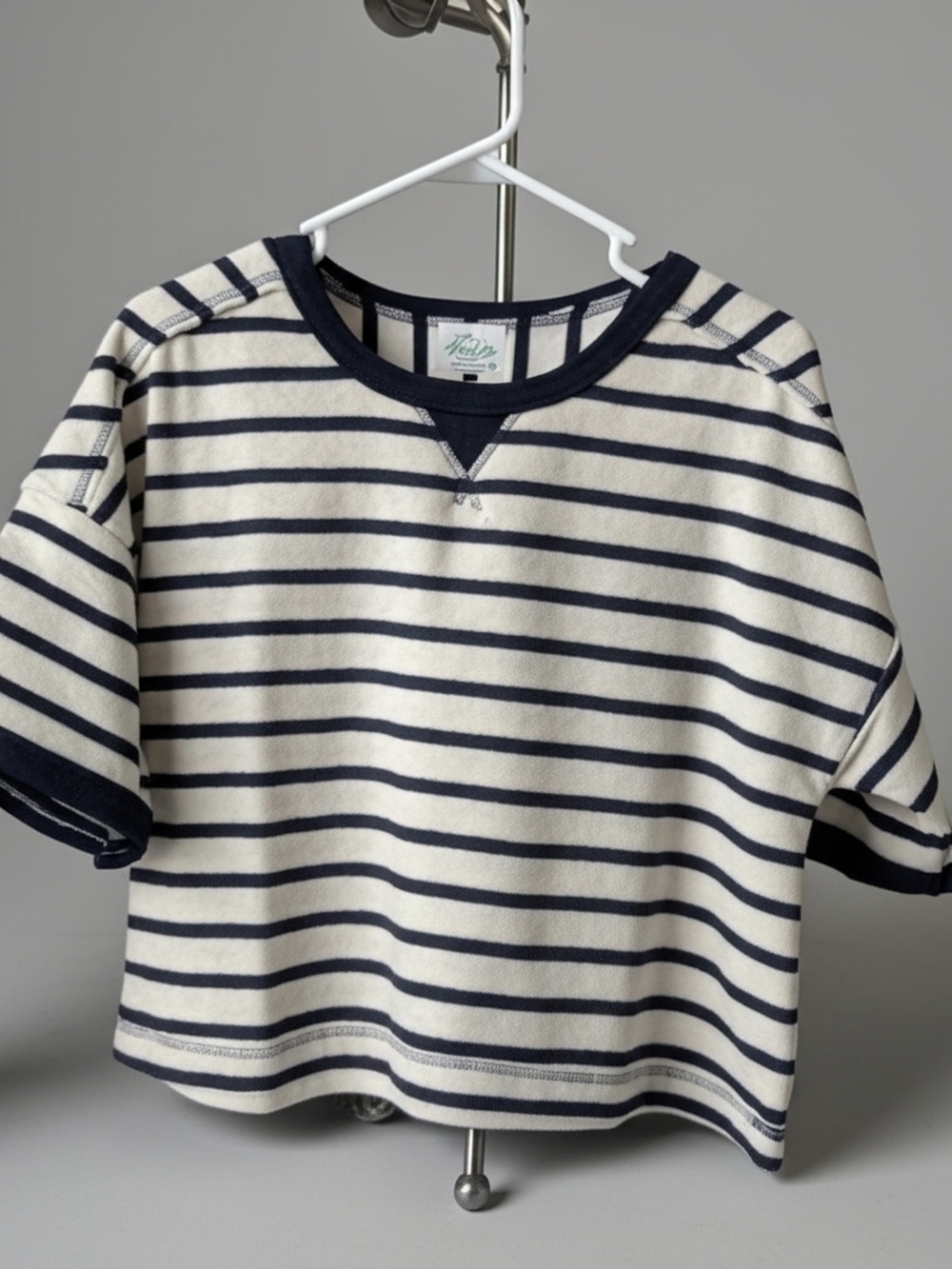 Very J Navy & Cream Striped Short Sleeve Tee